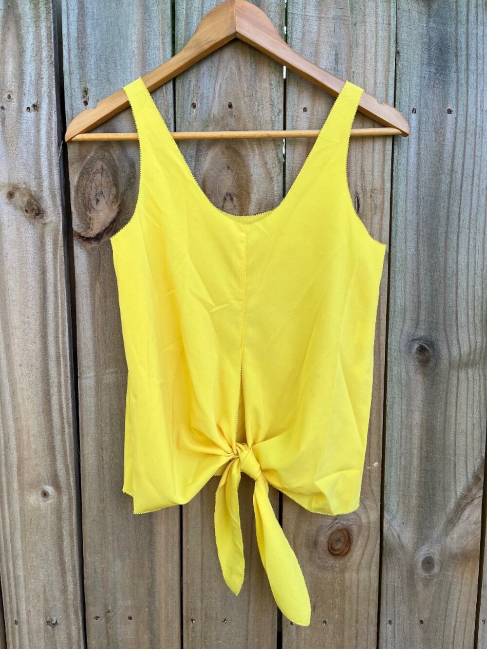 Bright Yellow Tank Top Blouse with Ties Cropped